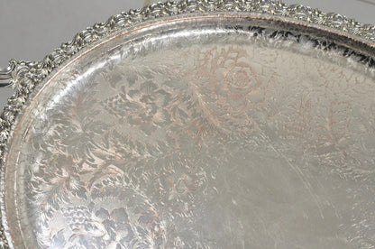 Antique English Victorian Silver Plated Repousse Oval Serving Platter Bar Tray