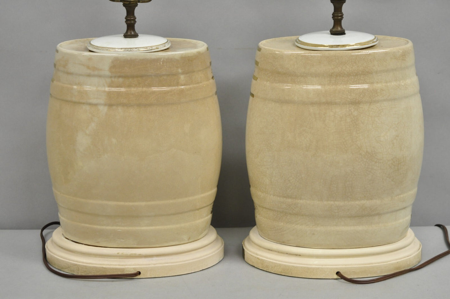 Antique Nichols Salford & Co Raspberry & Lemon Spirit Barrel Table Lamps a Pair