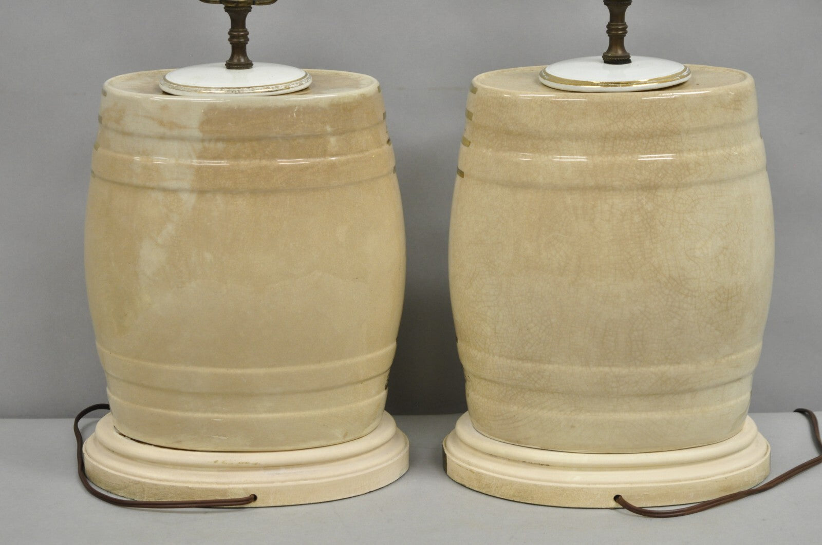 Antique Nichols Salford & Co Raspberry & Lemon Spirit Barrel Table Lamps a Pair