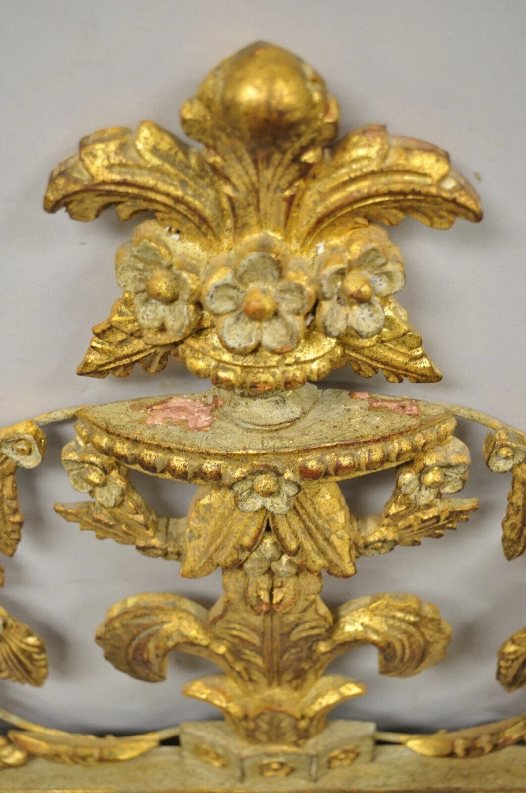 Vintage Adam Style Italian Carved Gold Giltwood Leafy Scroll Console Wall Mirror