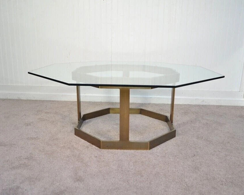 Vintage Mastercraft Hollywood Regency Brass & Octagonal Glass Coffee Table