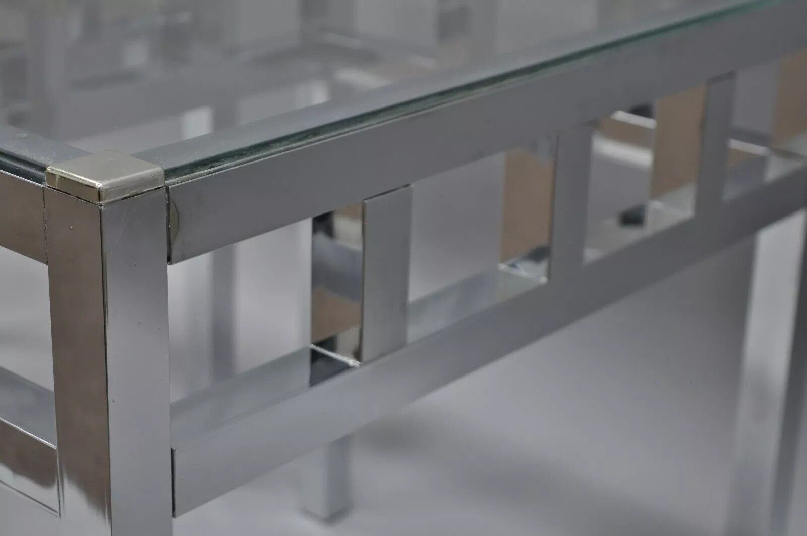 Mid Century Modern Baughman Style Chrome & Glass Rectangle Side Tables - a Pair