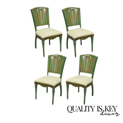 French Country Style Hollywood Regency Green Painted Dining Side Chairs - Set 4