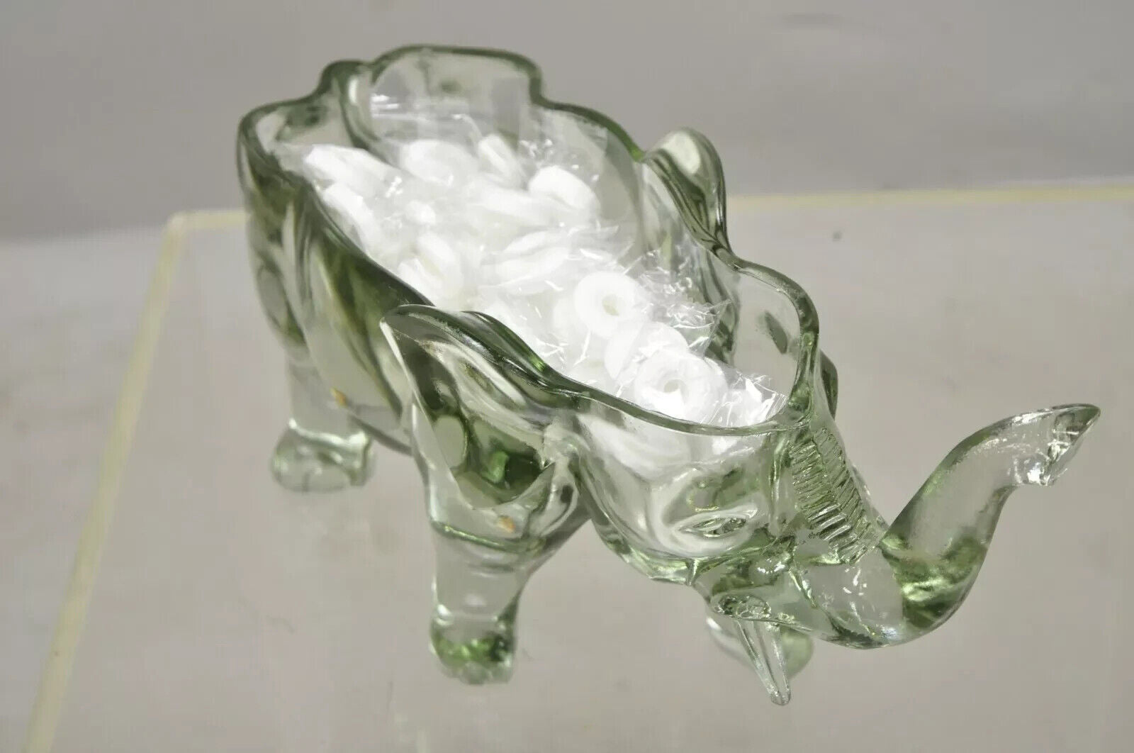 Vintage Tiara Indiana Glass 15" Elephant Lidded Candy Trinket Dish in Box
