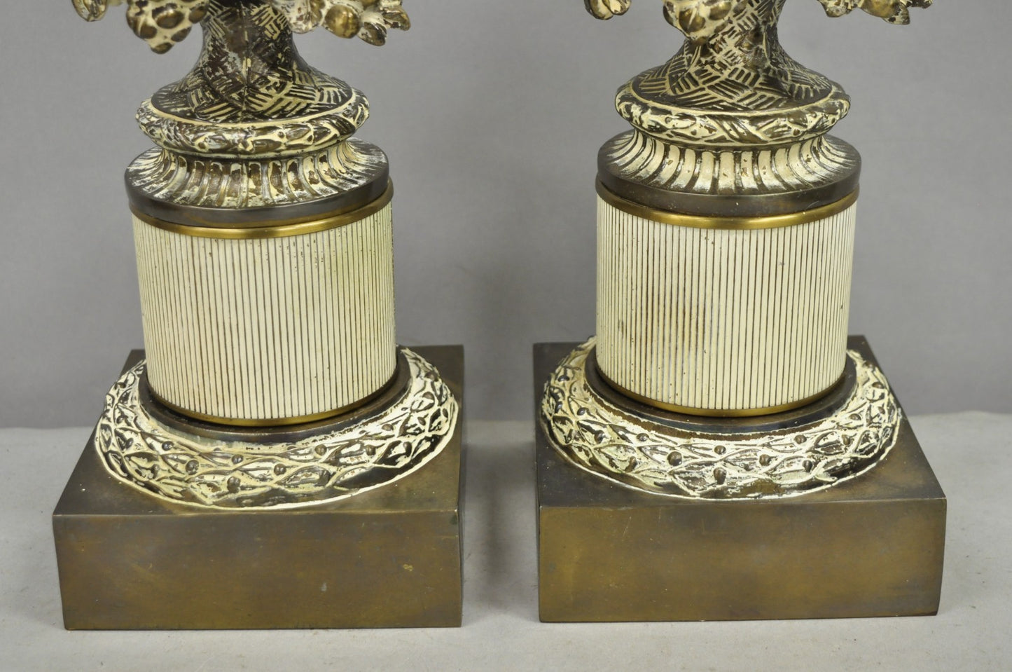 Vintage Hollywood Regency French Style Figural Cherub Metal Table Lamps - a Pair