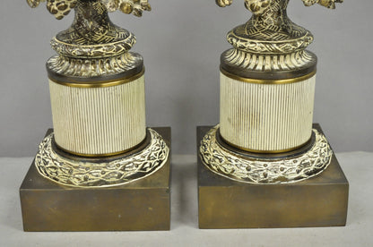 Vintage Hollywood Regency French Style Figural Cherub Metal Table Lamps - a Pair