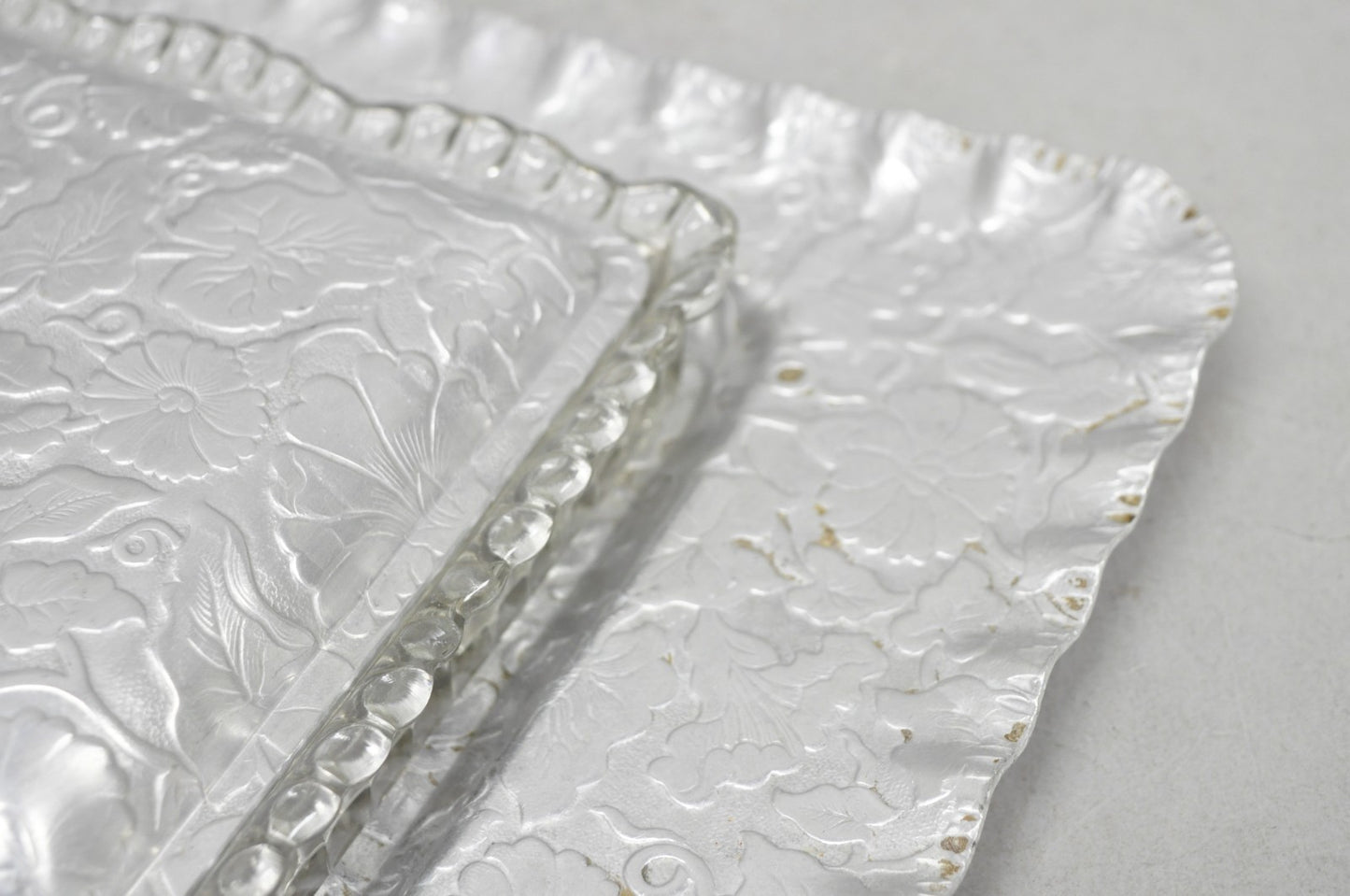 Vintage Art Deco Nouveau Hammered Aluminum Vegetable Relish Serving Platter Tray