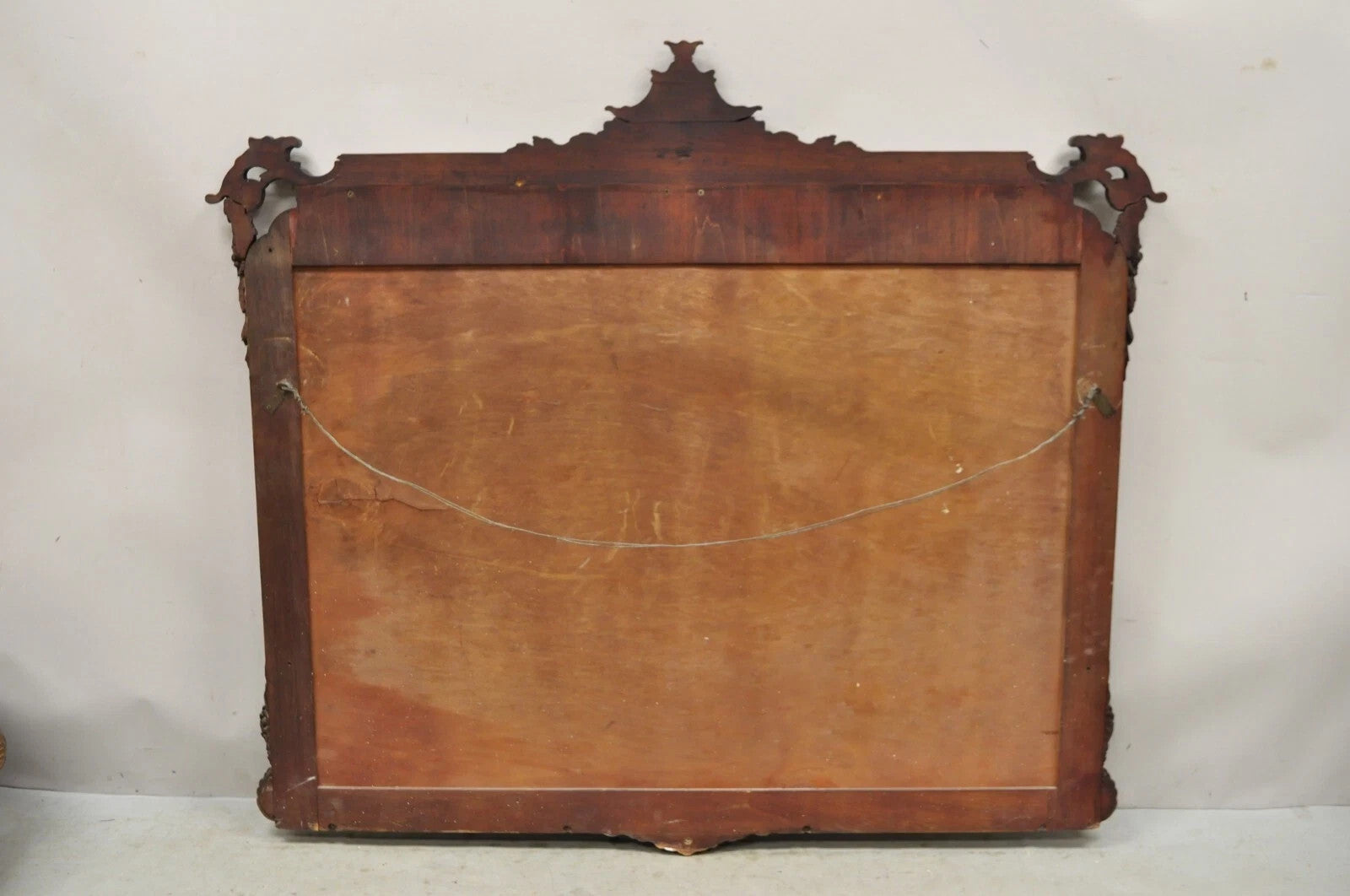 Vintage Chinese Chippendale Carved Mahogany Pagoda Frame Large Wall Mirror