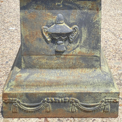 Vintage Neoclassical Style Green Cast Iron Garden Planter Urn Pedestal Base Pair