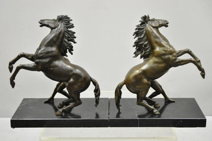 Vintage Bronze Marly Horse and Tamer Sculpture after Coustou on Marble Base Pair