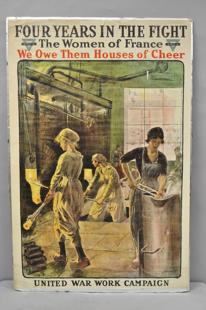 Original Vintage YWCA 1918 WWI Poster 'Four Years in the Fight' by Lucien Jonas