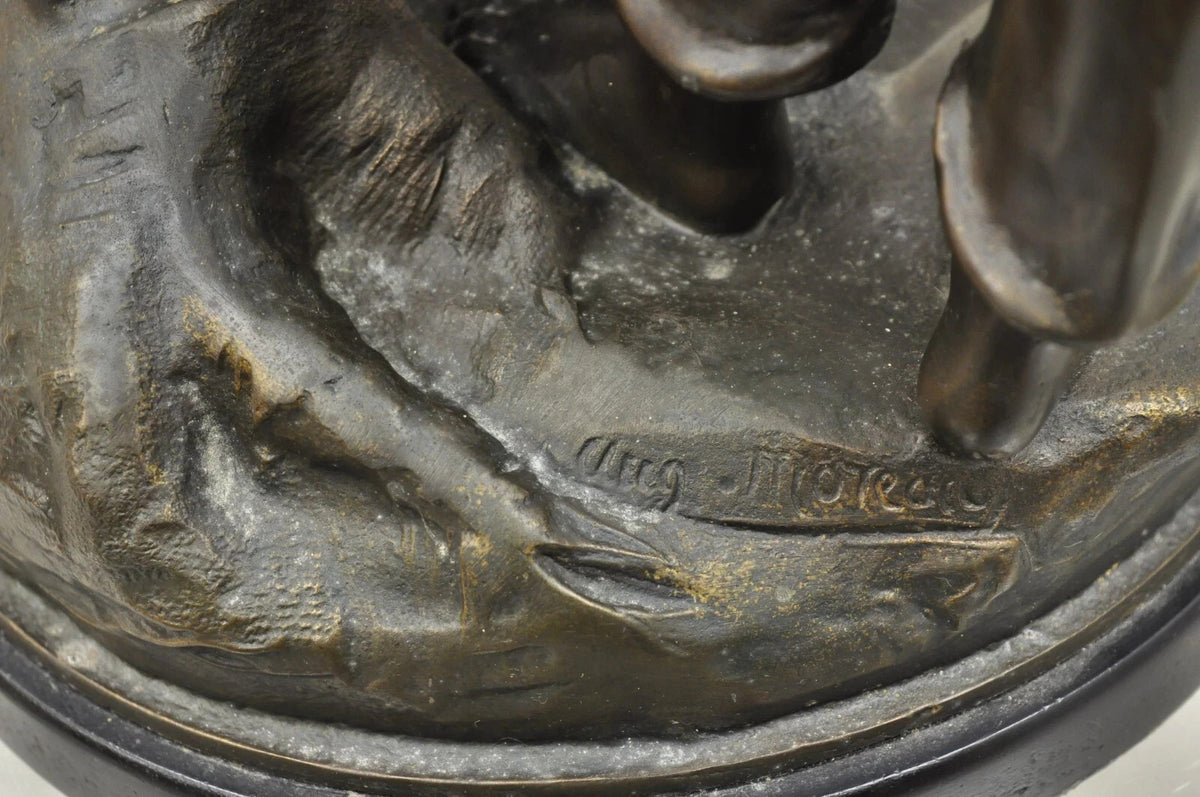 "Enjoue" after Auguste Moreau Victorian Bronze Boy and Girl Statue Sculpture