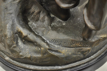 "Enjoue" after Auguste Moreau Victorian Bronze Boy and Girl Statue Sculpture