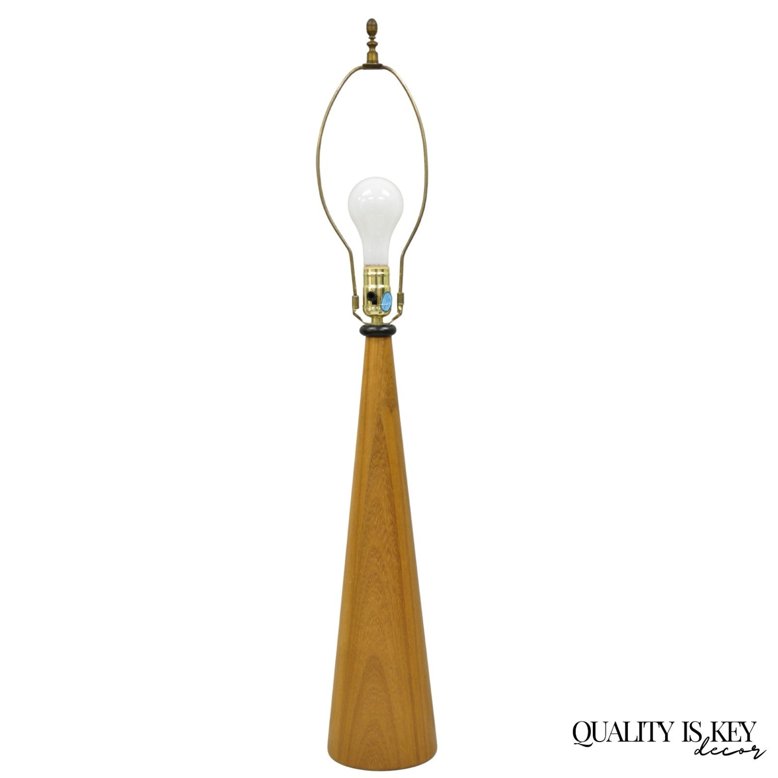 Vintage Mid Century Danish Modern Teak Wood Cone Pyramid Modernist Table Lamp