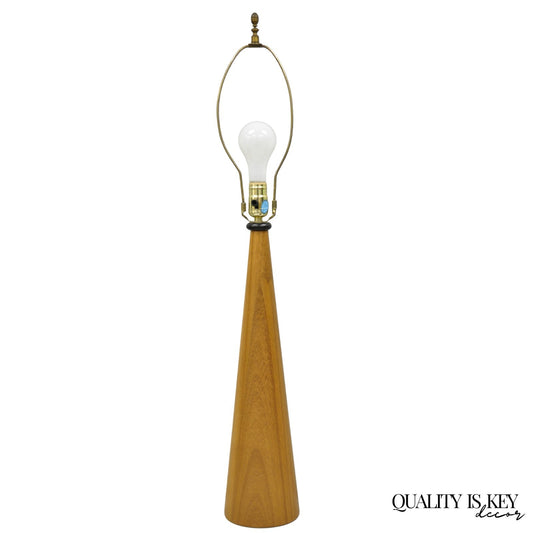 Vintage Mid Century Danish Modern Teak Wood Cone Pyramid Modernist Table Lamp