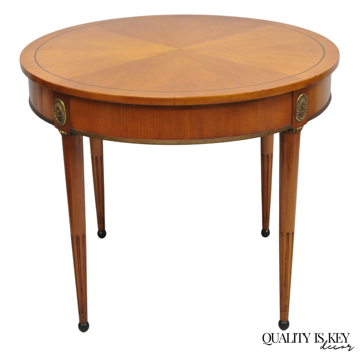 John Scalia French Empire Style Round Cherry Wood Bouillotte Lamp Side Table