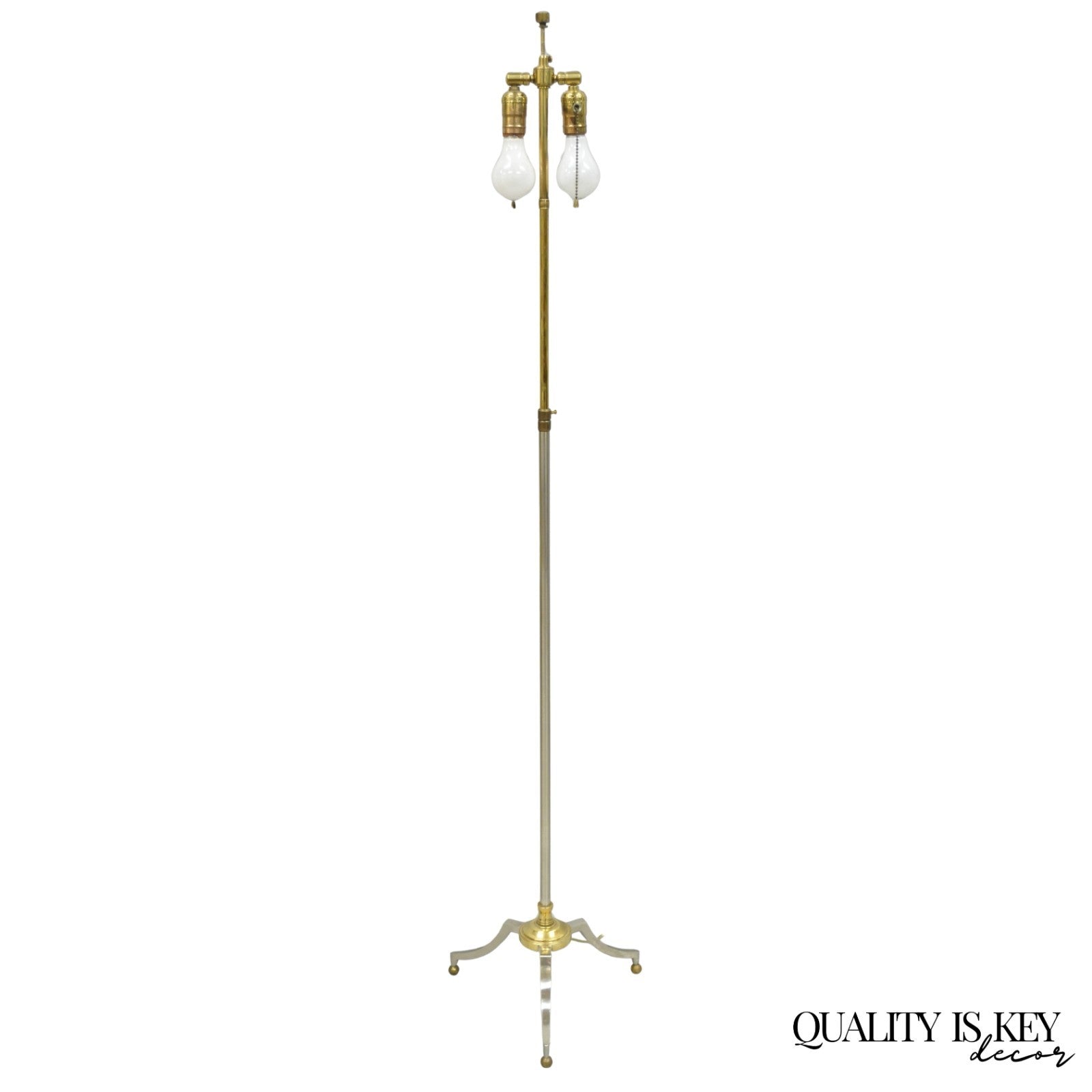 Vintage Maison Jansen Style Neoclassical Steel and Brass Adjustable Floor Lamp