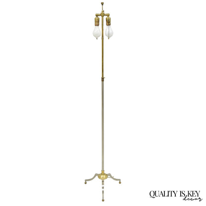 Vintage Maison Jansen Style Neoclassical Steel and Brass Adjustable Floor Lamp