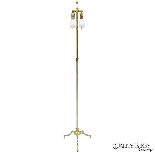 Vintage Maison Jansen Style Neoclassical Steel and Brass Adjustable Floor Lamp