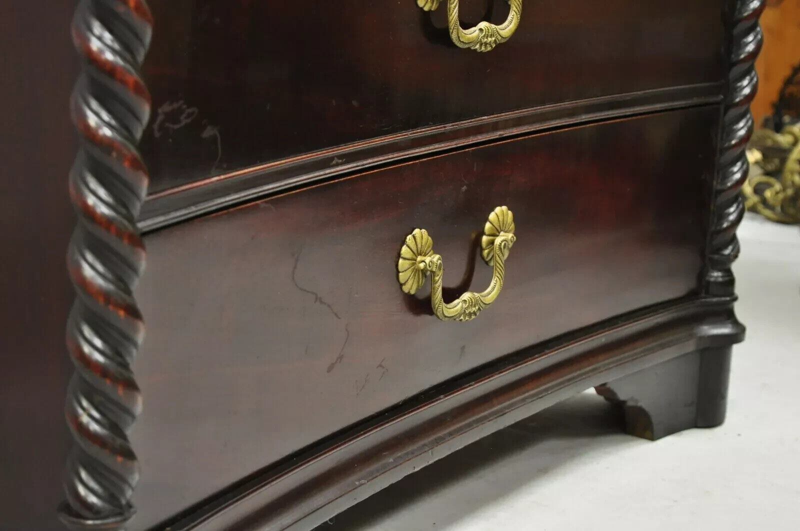 Vintage Hollywood Regency Mahogany Leather Door Tall Chest on Chest Dresser