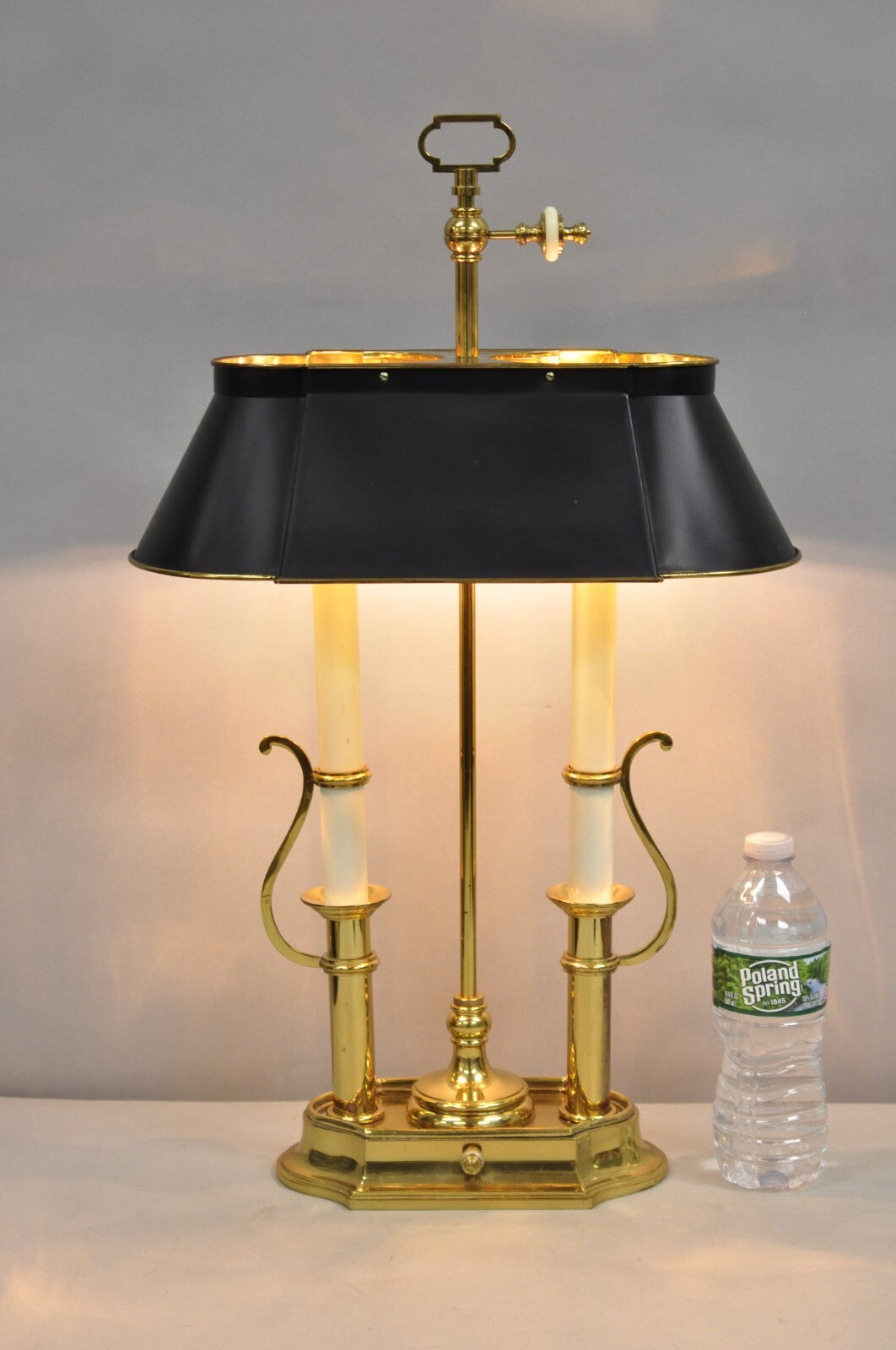 Vintage French Empire Brass Candlestick Tole Metal Bouillotte Desk Table Lamp