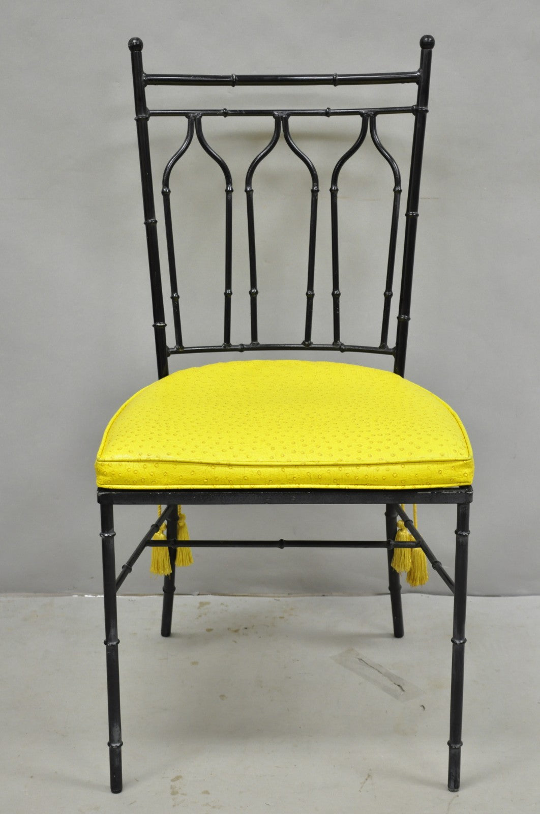 Vintage Salterini Hollywood Regency Wrought Iron Faux Bamboo Dining Chair, Set 8