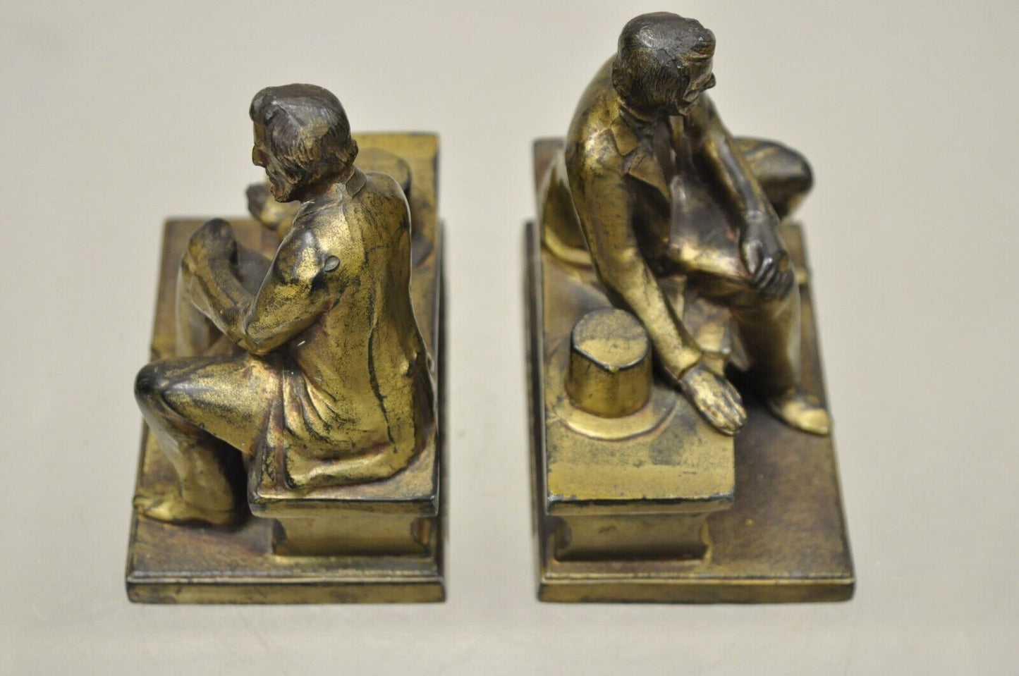 Antique W.V. Egbert Co Seated Abraham Abe Lincoln Metal Bronze Bookends