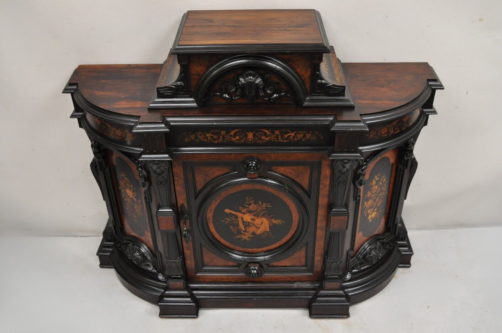 Victorian Ebonized Rosewood Figural Carved Parlor Cabinet attr. Pottier & Stymus