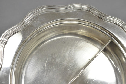 Vintage Sheffield Round Scalloped Silver Plated Covered Divided Serving Dish