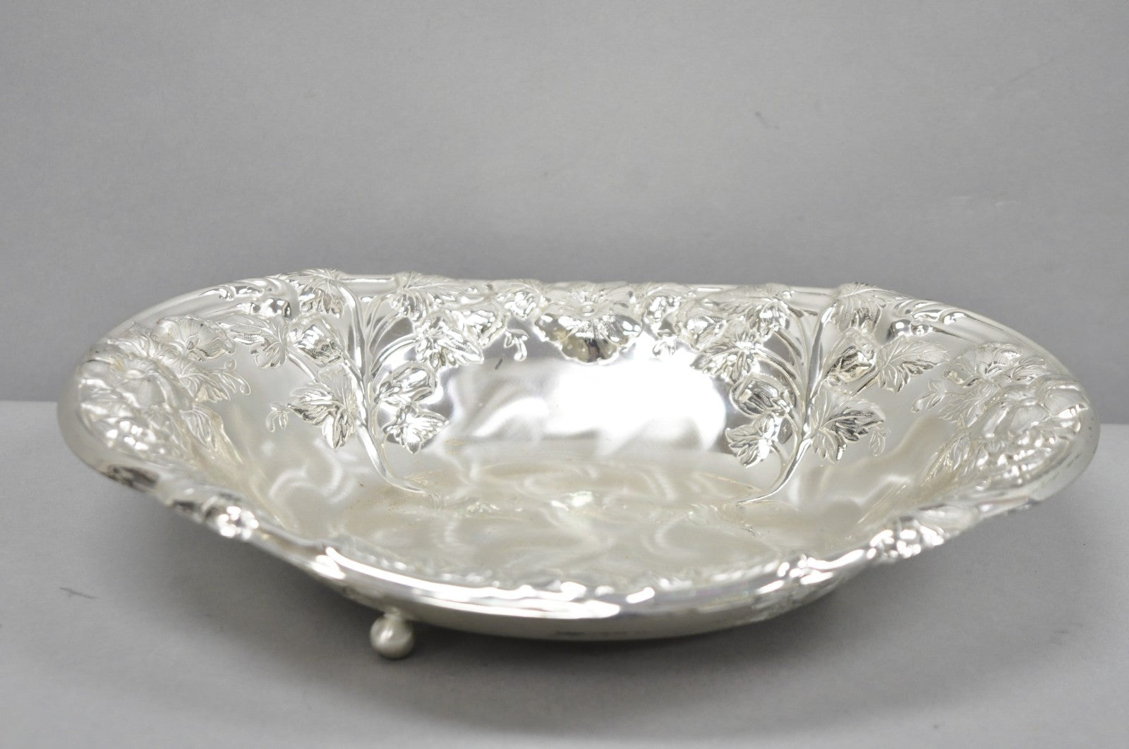 Vintage WMF Germany Ikora Silver Plated Brass Floral Repousse Nut Dish Bowl