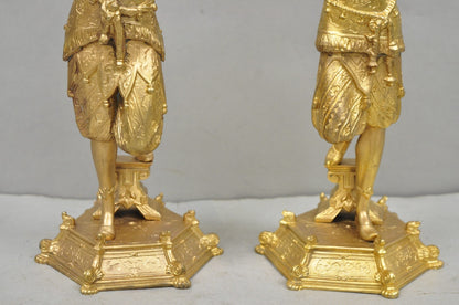 Antique Orientalist Gold Gilt Bronze Figural Male and Female Candlesticks - Pair