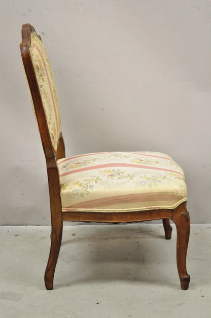 Vintage French Louis XV Style Small Boudoir Accent Side Chair w/ Pink Stripes