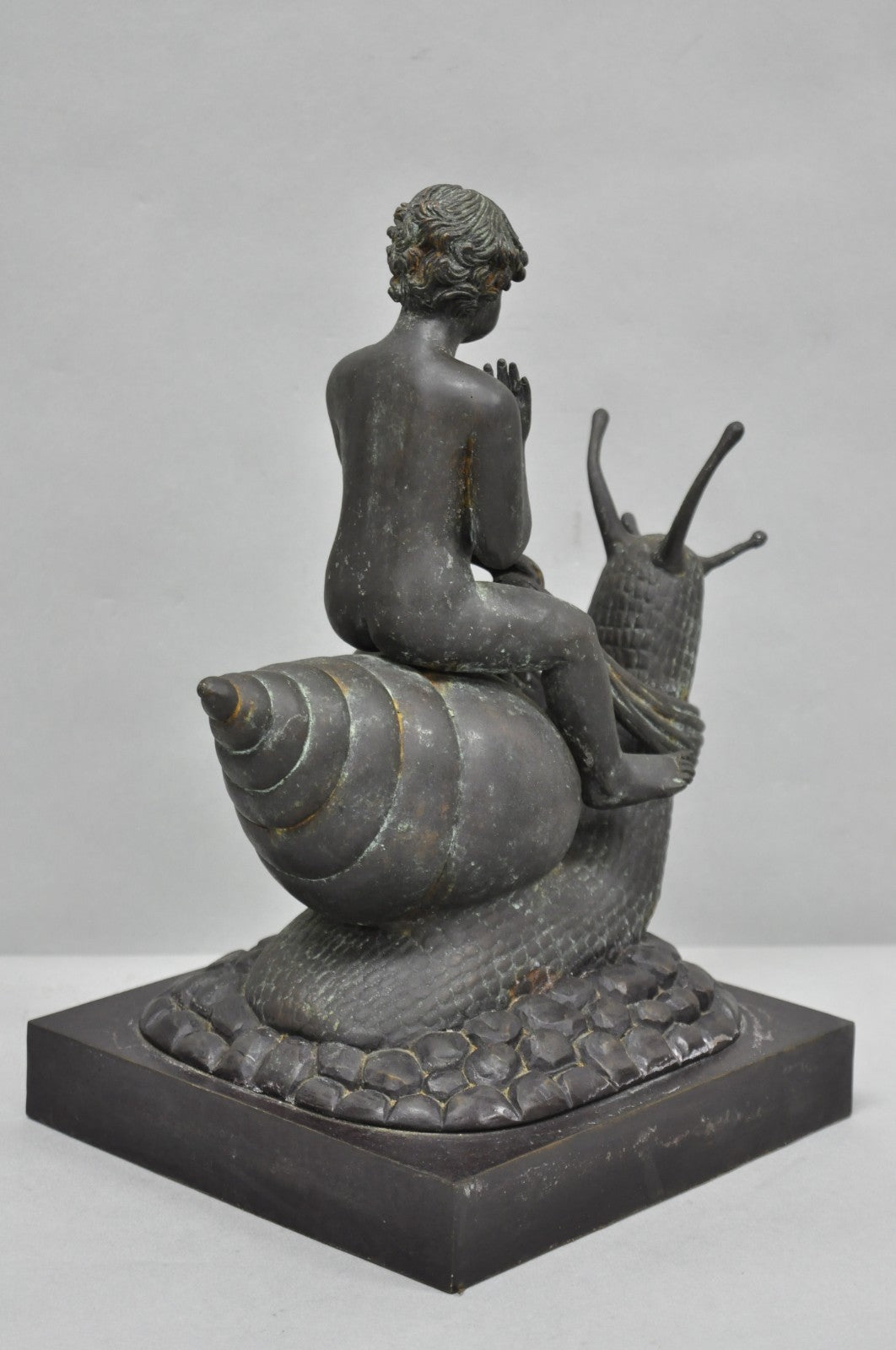 Vintage Mythical Bronze Cherub Riding Snail Sculpture Figure attr Maitland Smith