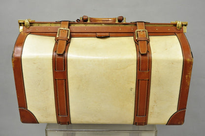 Vintage Dinoffer NY Italian Brown Leather & Vellum Parchment Gladstone Bag, Pair