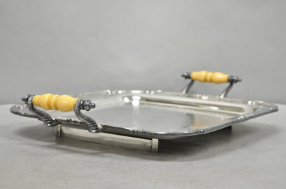 Vintage Sheffield Silver Plated Square Serving Bar Tray w/ Celluloid Handles
