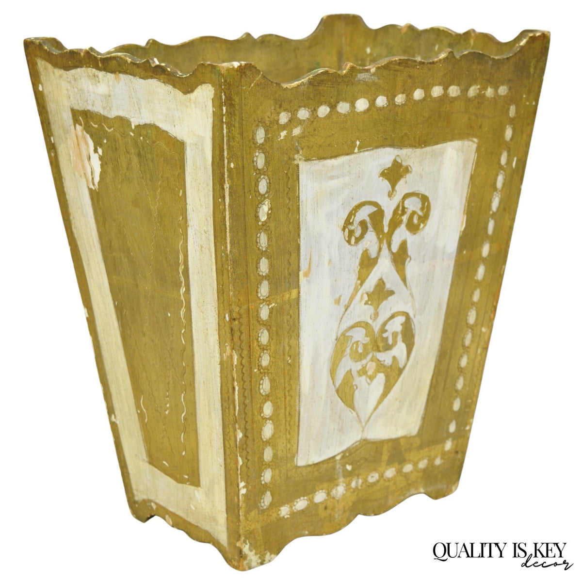 Vintage Italian Florentine Hollywood Regency Gilt Giltwood Wastebasket Trash Can