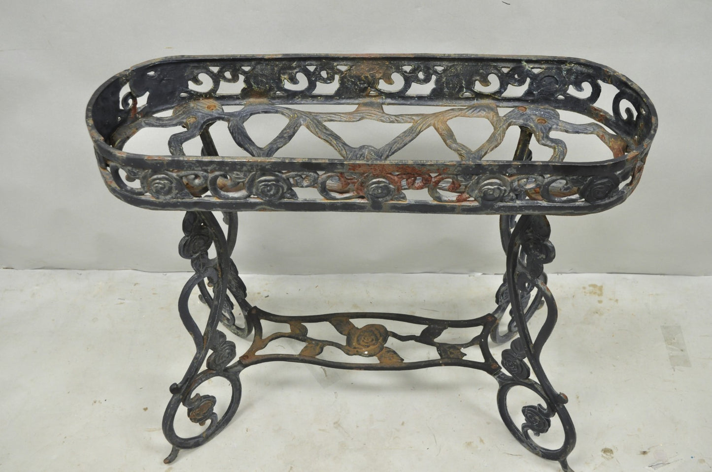 Vintage French Art Nouveau Style Heavy Wrought Iron Garden Planter Plant Stand