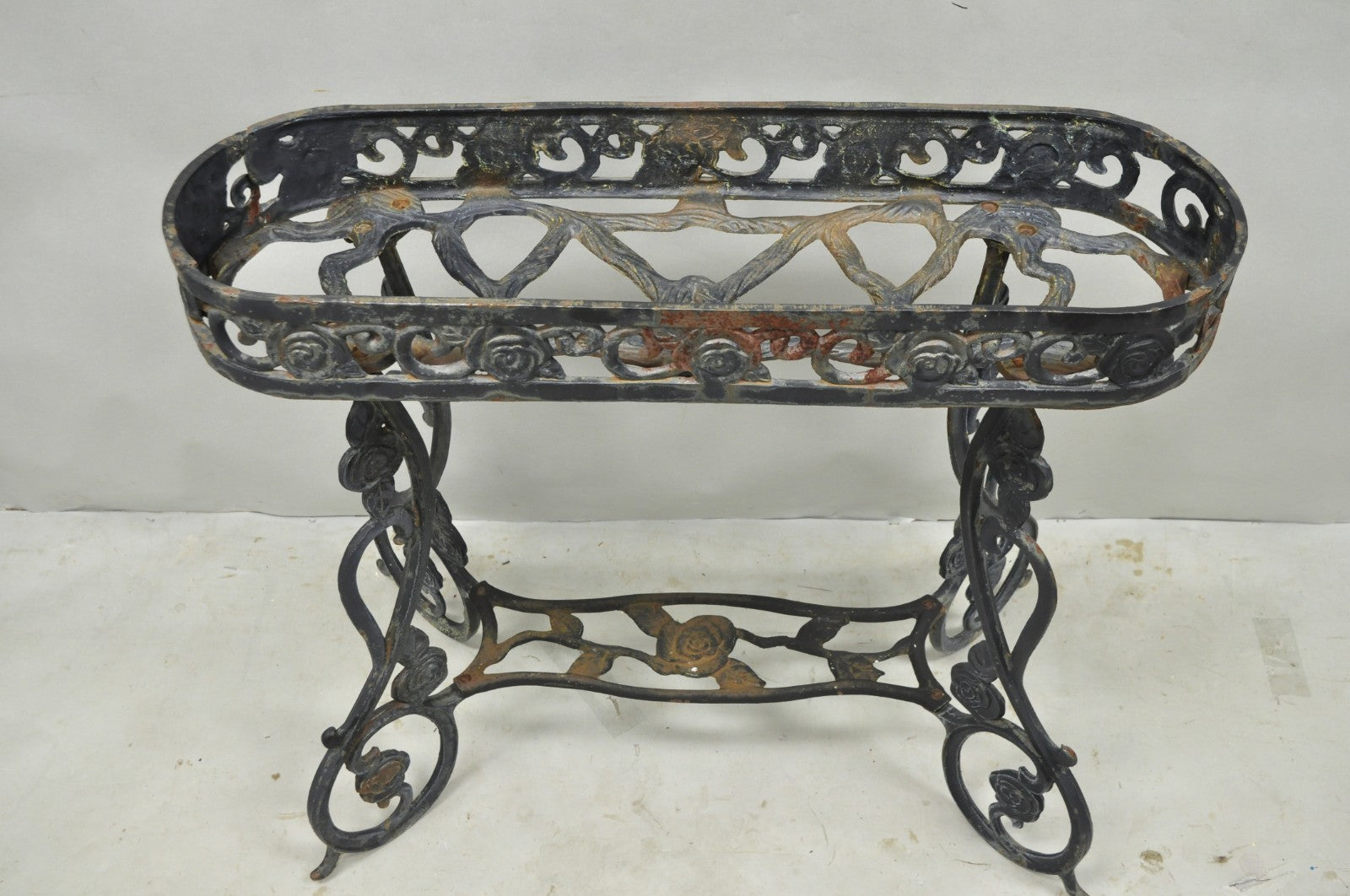 Vintage French Art Nouveau Style Heavy Wrought Iron Garden Planter Plant Stand