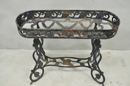 Vintage French Art Nouveau Style Heavy Wrought Iron Garden Planter Plant Stand