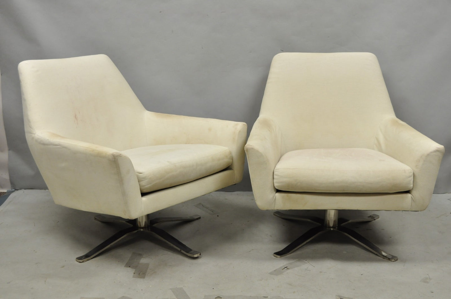West Elm Lucas Healthcare Swivel Chrome Base Modern Lounge Arm Chair - a Pair