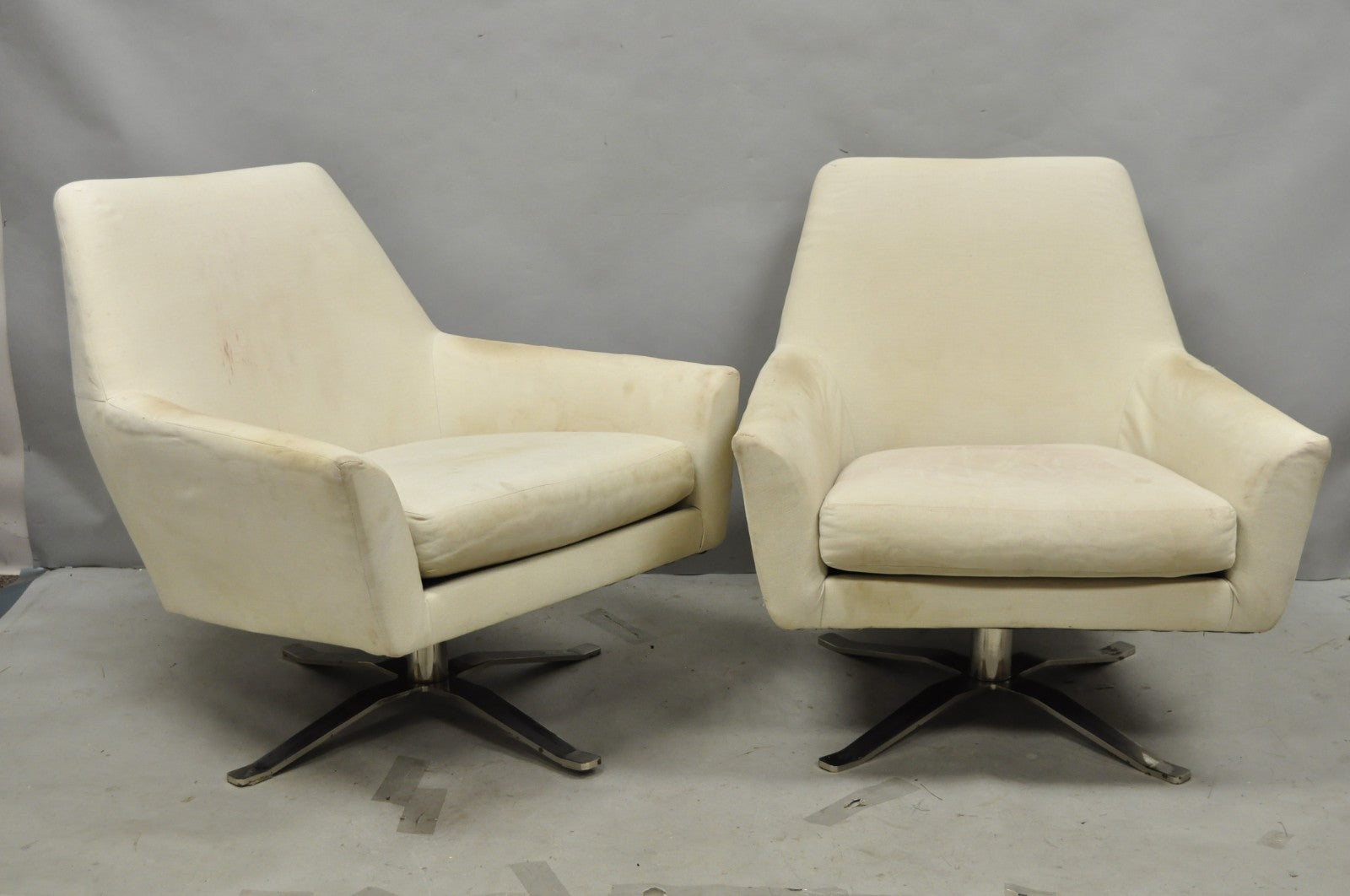 West Elm Lucas Healthcare Swivel Chrome Base Modern Lounge Arm Chair - a Pair