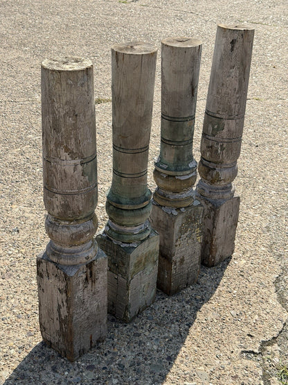 Antique French Farmhouse Turn Carved Wooden Baluster Spindle Table Legs Set of 4