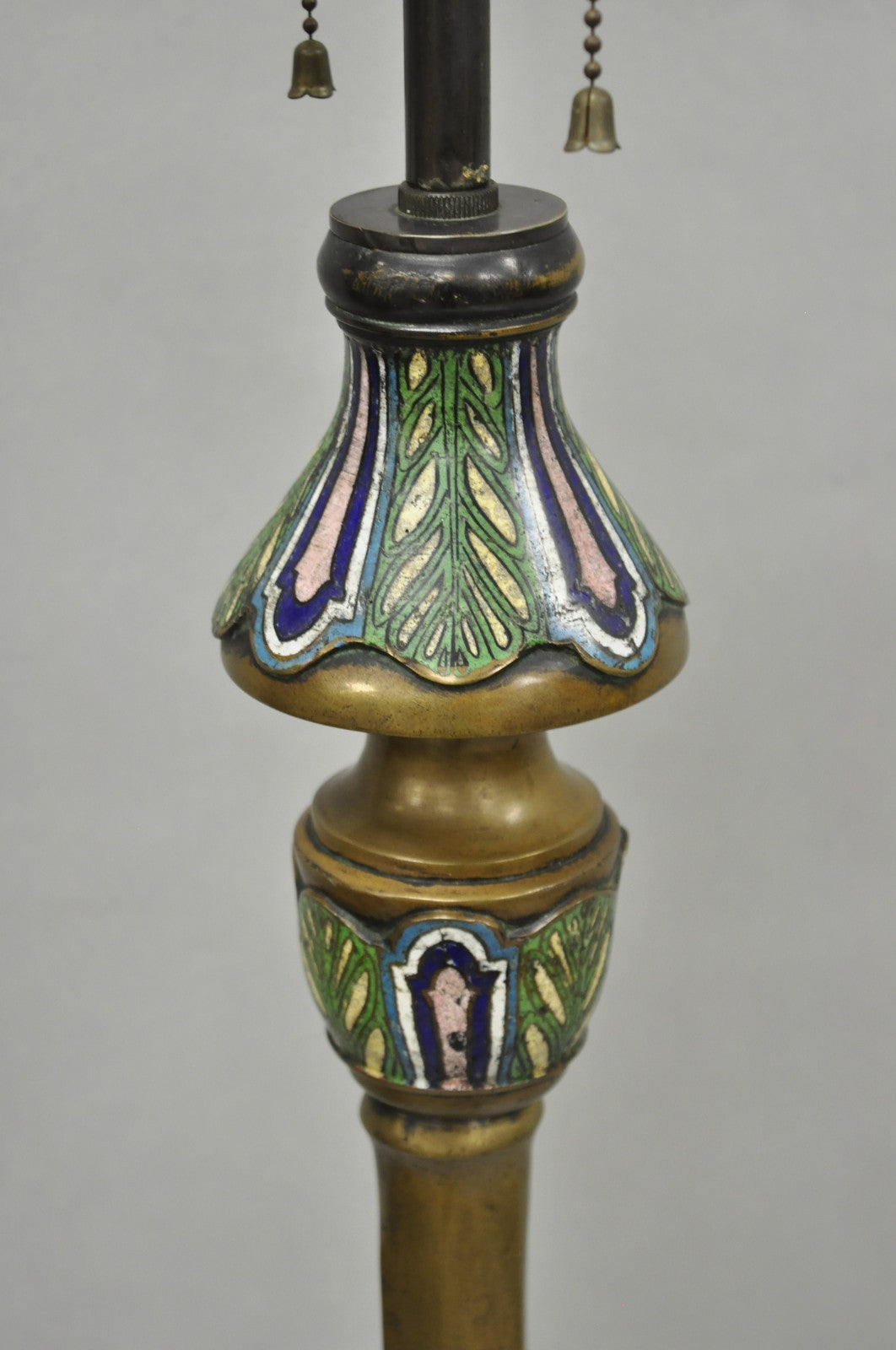 Antique Cloisonne Chinese Patinated Bronze Porcelain Enamel Pole Floor Lamp