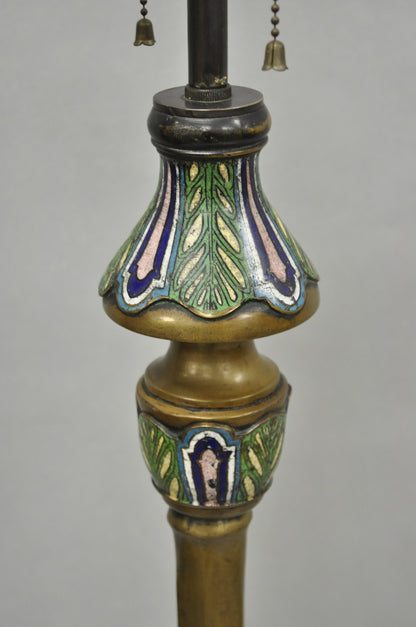 Antique Cloisonne Chinese Patinated Bronze Porcelain Enamel Pole Floor Lamp