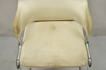 Vintage Mid Century Modern Milo Baughman Style Tubular Chrome Fabric Arm Chair