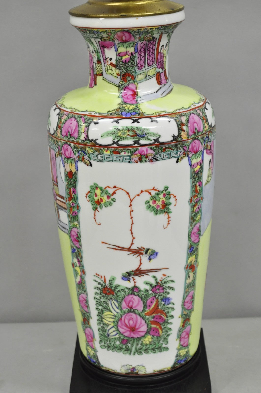 Vintage Chinese Porcelain Jardiniere Vase Hand Painted Green White Table Lamp