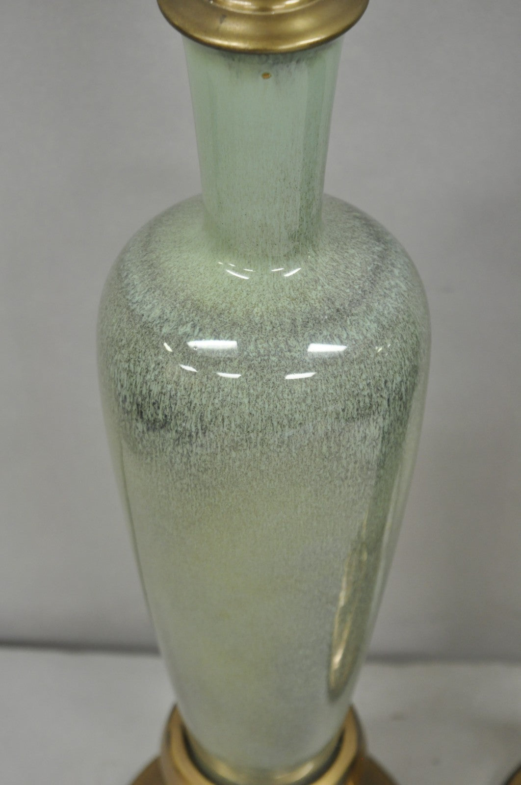 Vintage Mid Century Modern Celadon Green Porcelain Sinuous Urn Table Lamp - Pair