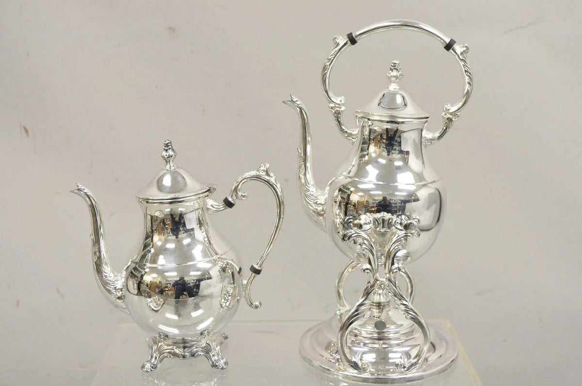 Vintage FB Rogers Victorian Silver Plated Tea Set with Tilting Pot - 6 Pcs