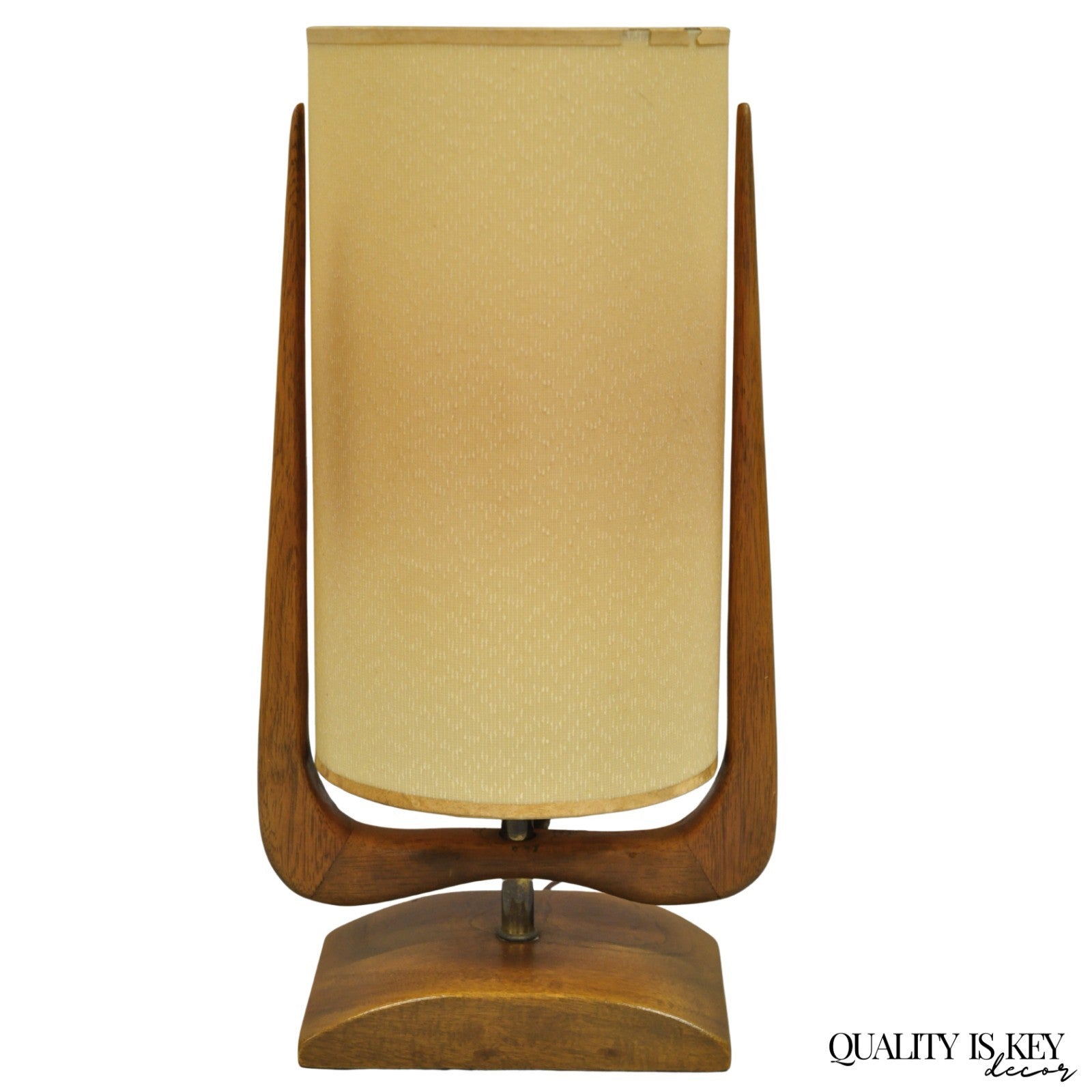 Vintage Mid Century Modern Sculpted Walnut Small Table Lamp w/ Shade by Modeline