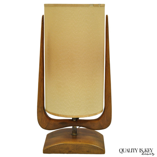 Vintage Mid Century Modern Sculpted Walnut Small Table Lamp w/ Shade by Modeline